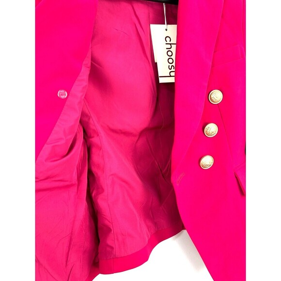 New Choosy Betsy Blazer Women Sz 2 Magenta Double Breasted Gold Accent Fitted R4 - Picture 8 of 12